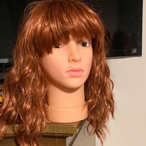 Women's Copper Wavy Synthetic Wig with Bangs